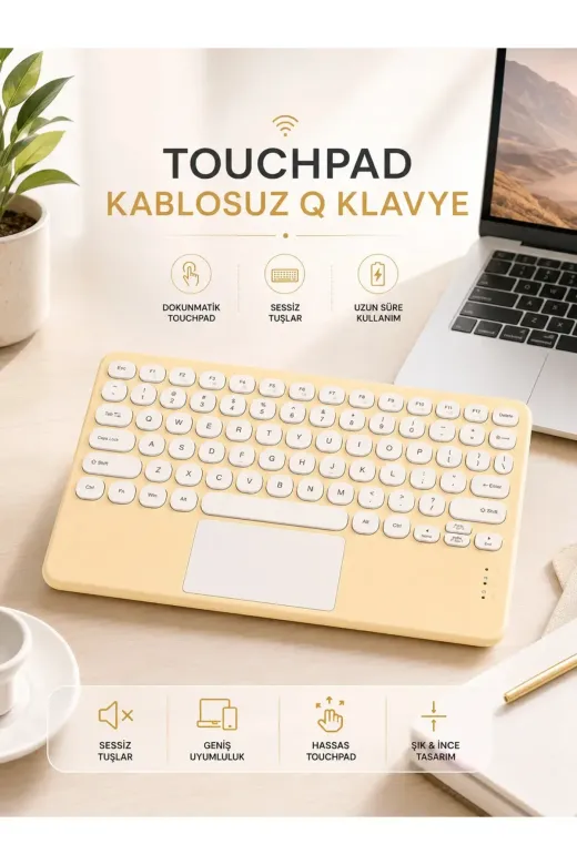 Android ve İOS Uyumlu Bluetooth Klavye Touchpad Slim Kablosuz Wifi Q Klavye