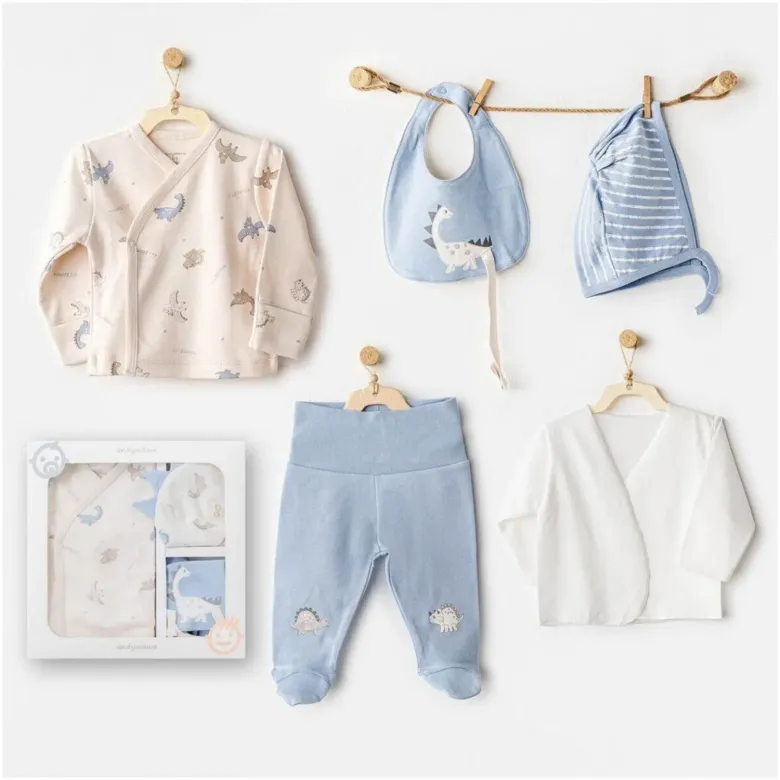 Andywawa AC25910 Newborn Set Dino 5'Li Hastane Çıkışı Beige