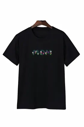 Anneler Günü Mom Çiçek Temalı Baskılı Oversize Bisiklet Yaka T-shirt - Siyah - XL - Siyah