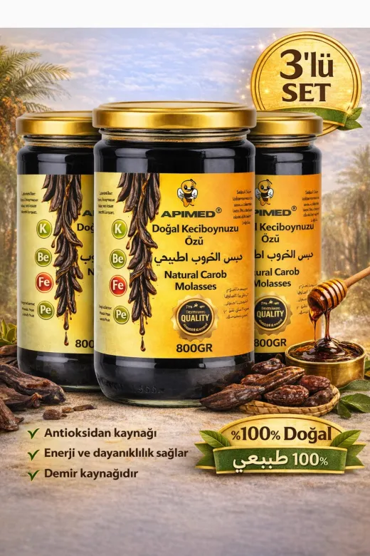 APİMED cxcvxwerw565 Keçiboynuzu Özü 3*800 Gr Harnup Pekmezi Yoğun Kıvam Enerji Kaynağı Premium
