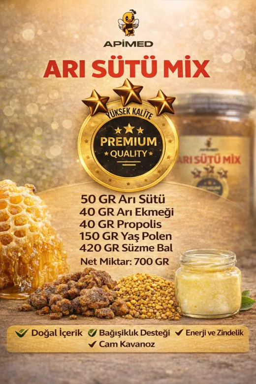 APİMED fdhbdf235 Arısütü Mix 2'li Set 2*700 Gr - Arı Sütü, Yaş Polen, Propolis, Perga Ve Bal Karışımı -