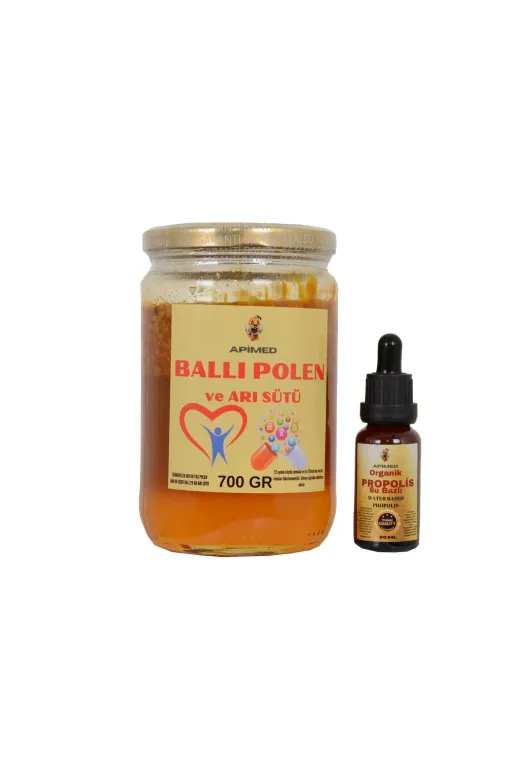 APİMED LJHIU098 Balli Polen Ve Ari Sütü(700Gr) Ve Propolis Su Bazli(20Ml)