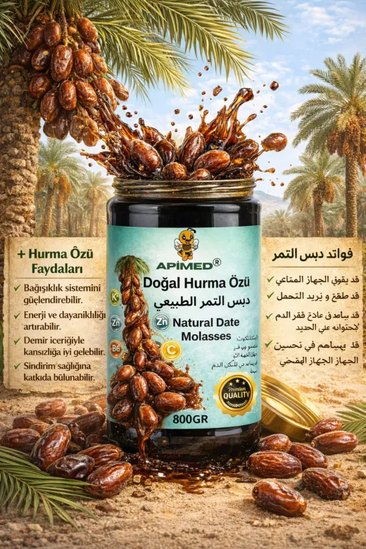 APİMED SDGS2334 Doğal Hurma Özü 2*800 Gr Katkısız Hurma Pekmezi – Şekersiz, Yoğun Kıvamlı, Enerji Kaynağı