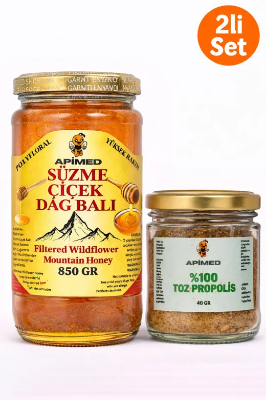 APİMED sdvsn532 Süzme Çiçek Balı 850Gr Ve Toz Propolis 40Gr Harika Fırsat Ekonomik Set