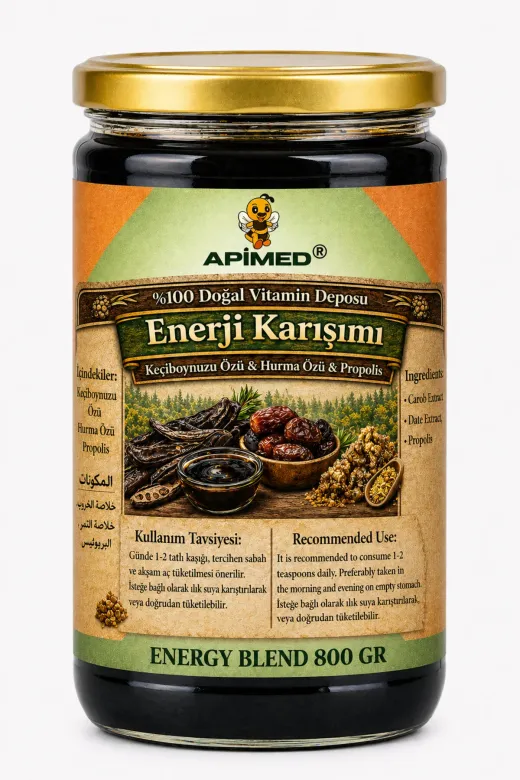 APİMED SGDS2352 Enerji Karışımı 800 Gr – Keçiboynuzu Özü, Hurma Özü Ve Propolis İçeren Doğal Enerji Macunu | %100 Katkısız Bitkisel Karışım