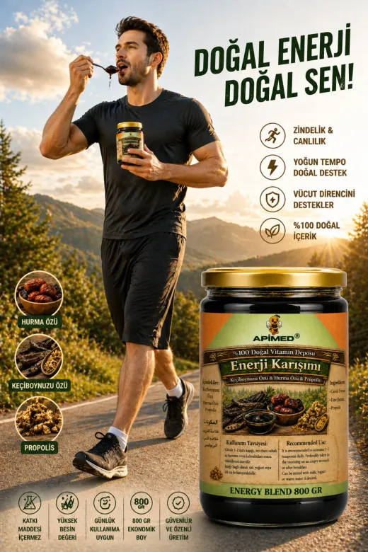 APİMED SGDS2352 Enerji Karışımı 800 Gr – Keçiboynuzu Özü, Hurma Özü Ve Propolis İçeren Doğal Enerji Macunu | %100 Katkısız Bitkisel Karışım