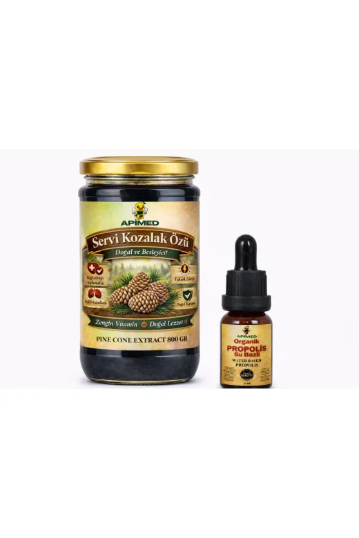 APİMED SSAASF234 Servi Kozalak Özü 800 Gr Ve Su Bazlı Propolis(20Ml) %100 Doğal Katkısız Çam Kozalağı Özü Yoğun Kıvam
