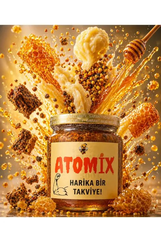 APİMED XBZDW532 Yeni Atomix Honey Mix 3*500G | Royal Jelly + Propolis + Fresh Bee Pollen + Natural Honey