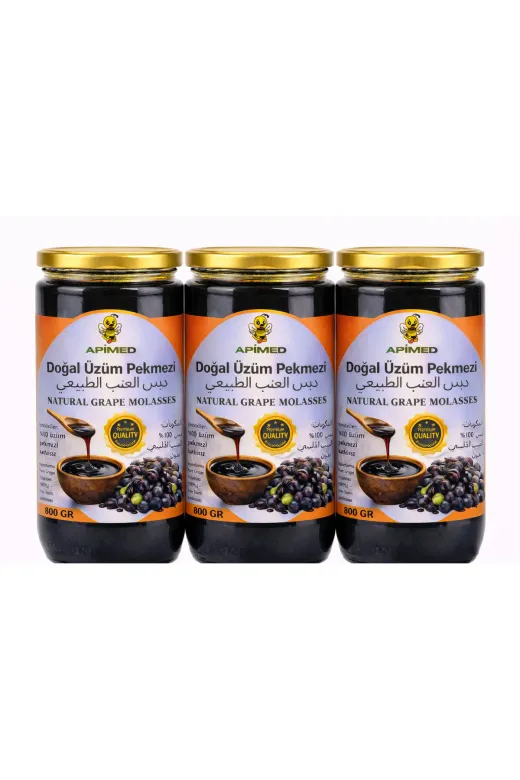 APİMED XCBDF34423 Doğal Üzüm Pekmezi 3*800 Gr Katkısız Geleneksel Üretim Enerji Ve