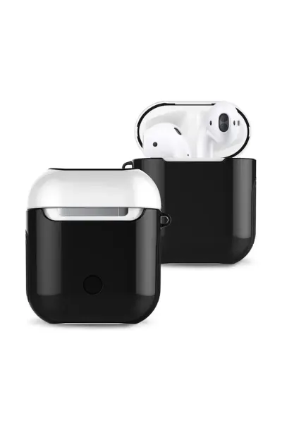 Apple Airpods 2 (2.nesil) 3in1 Kılıf - Siyah-Beyaz