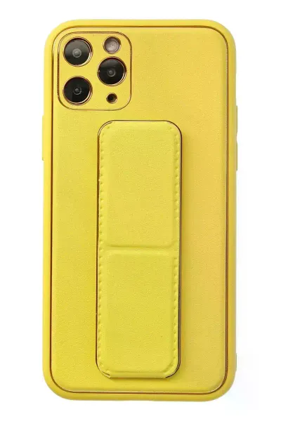 Apple iPhone 11 Pro Kılıf Coco Deri Standlı Kapak - Sarı