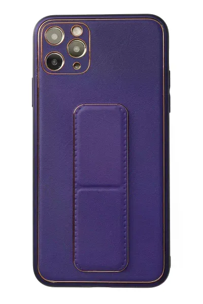 Apple iPhone 11 Pro Max Kılıf Coco Deri Standlı Kapak - Mor