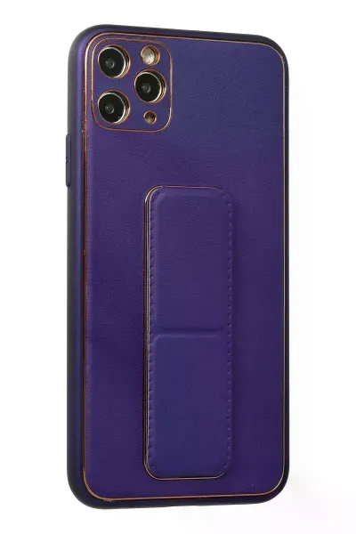 Apple iPhone 11 Pro Max Kılıf Coco Deri Standlı Kapak - Mor