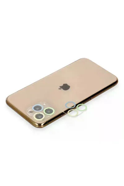 Apple iPhone 11 Pro Renkli Kamera Lens Koruma Cam - Yeşil-Sarı