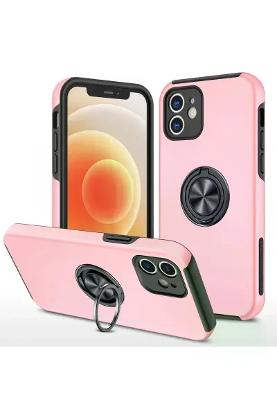 Apple iPhone 12 Kılıf Elit Yüzüklü Kapak - Pembe