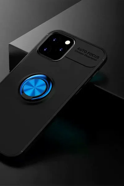 Apple iPhone 12 Kılıf Range Yüzüklü Silikon - Siyah-Mavi