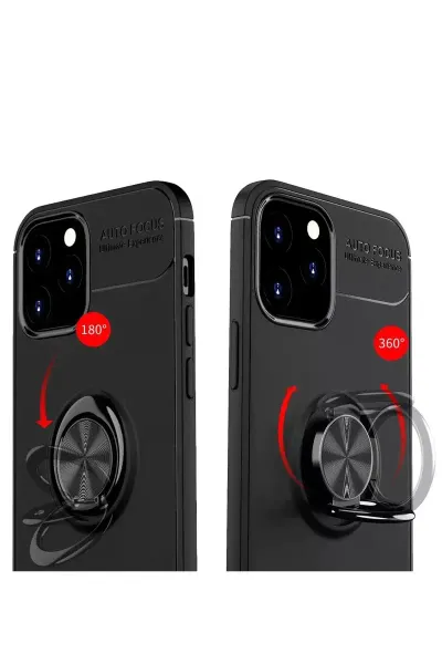 Apple iPhone 12 Kılıf Range Yüzüklü Silikon - Siyah-Mavi