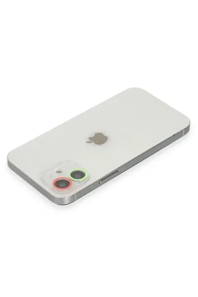 Apple iPhone 12 Mini Renkli Kamera Lens Koruma Cam - Yeşil-Pembe