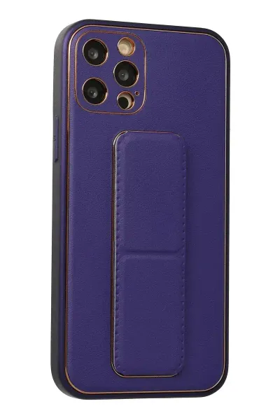 Apple iPhone 12 Pro Kılıf Coco Deri Standlı Kapak - Mor