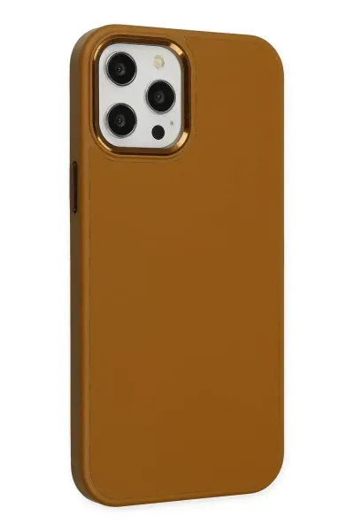 Apple iPhone 12 Pro Max Kılıf Asya Deri Silikon - Kahverengi