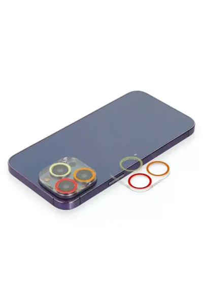Apple iPhone 12 Pro Max Renkli Kamera Lens Koruma Cam - Turuncu-Kırmızı