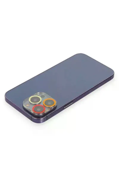 Apple iPhone 12 Pro Max Renkli Kamera Lens Koruma Cam - Turuncu-Kırmızı