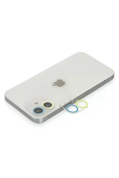 Apple iPhone 12 Renkli Kamera Lens Koruma Cam - Sarı-Mavi