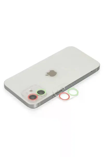 Apple iPhone 12 Renkli Kamera Lens Koruma Cam - Yeşil-Pembe