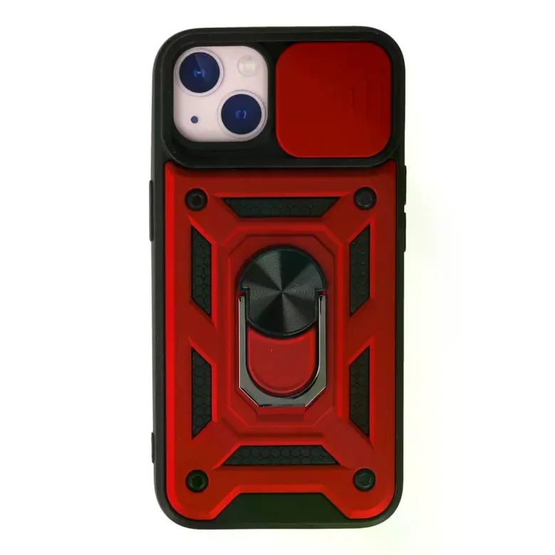 Apple İphone 13 Kılıf Pars Lens Yüzüklü Silikon - Kırmızı