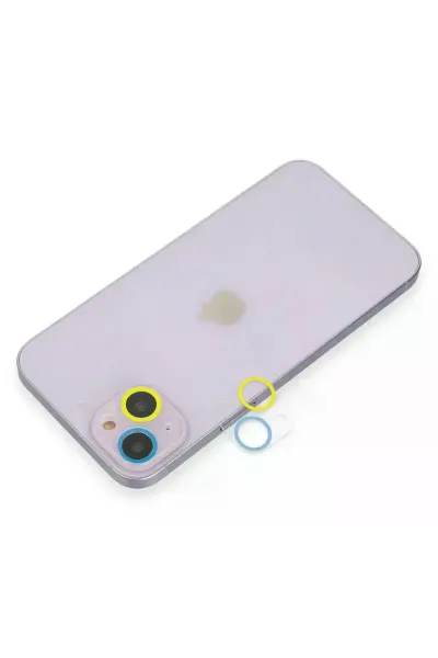 Apple iPhone 13 Mini Renkli Kamera Lens Koruma Cam - Sarı-Mavi