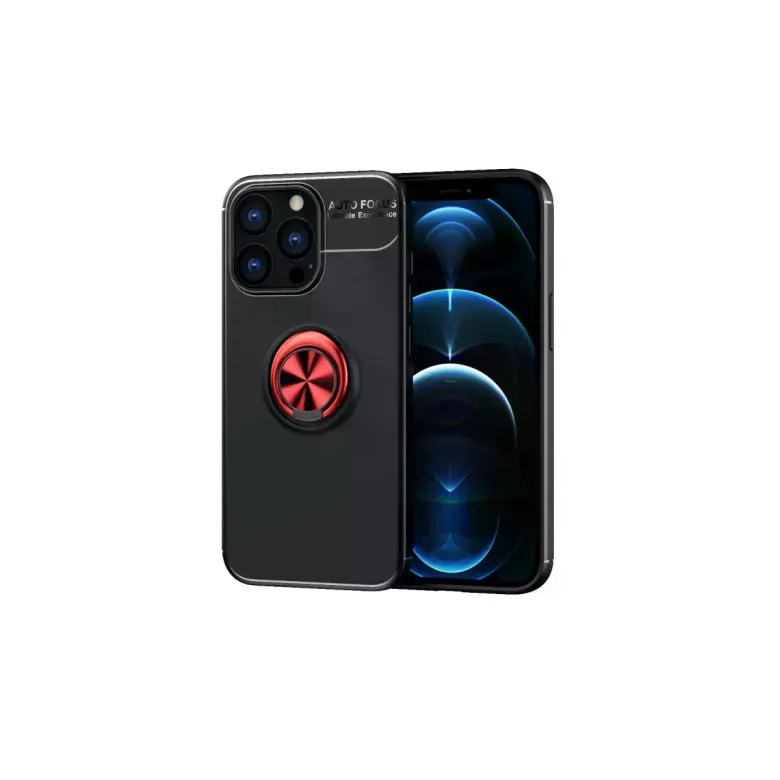Apple iPhone 13 Pro Kılıf Range Yüzüklü Silikon - Siyah-Kırmızı