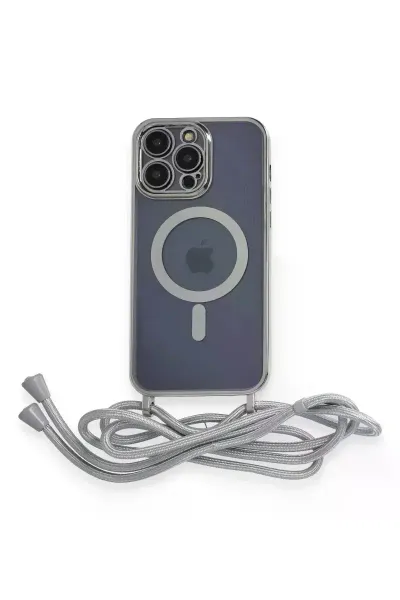 Apple iPhone 13 Pro Max Kılıf Divo Lazer Askılı Magsafe Kapak - Gümüş