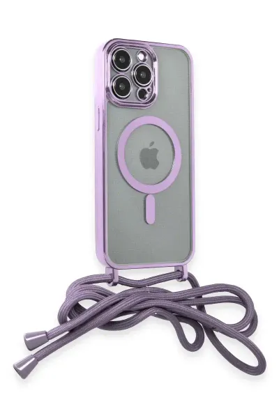 Apple iPhone 13 Pro Max Kılıf Divo Lazer Askılı Magsafe Kapak - Lila