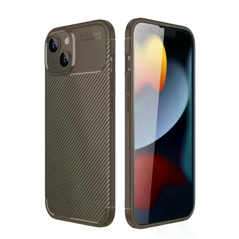 Apple İphone 14 Kılıf Auto Focus Karbon Kapak - Kahverengi