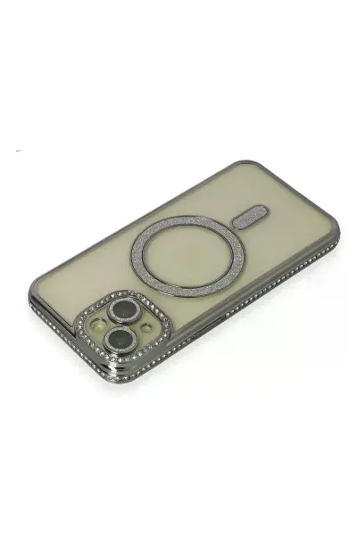 Apple iPhone 14 Kılıf Joke Simli Magneticsafe Kılıf - Gri