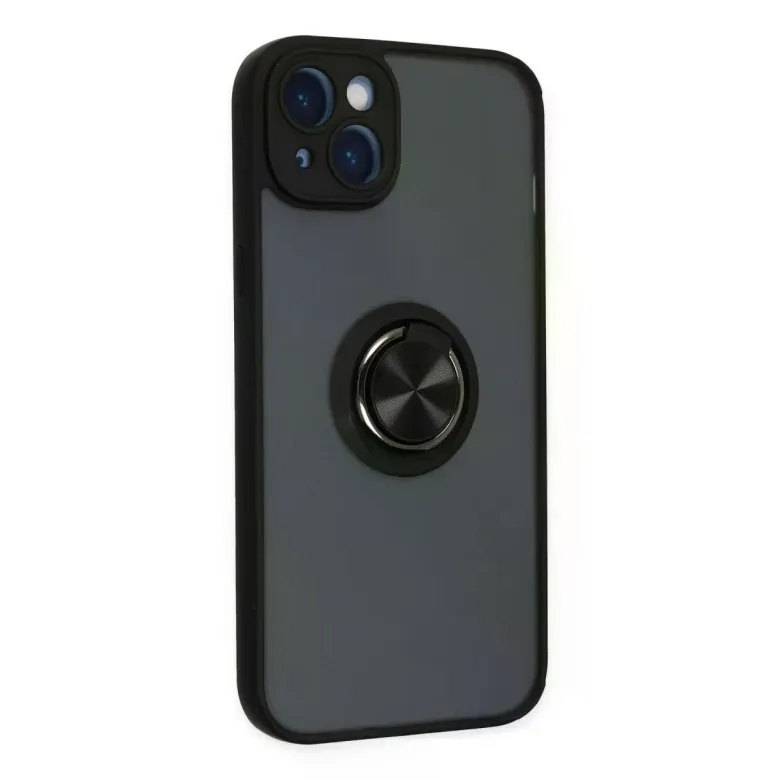 Apple İphone 14 Kılıf Montreal Yüzüklü Silikon Kapak - Siyah