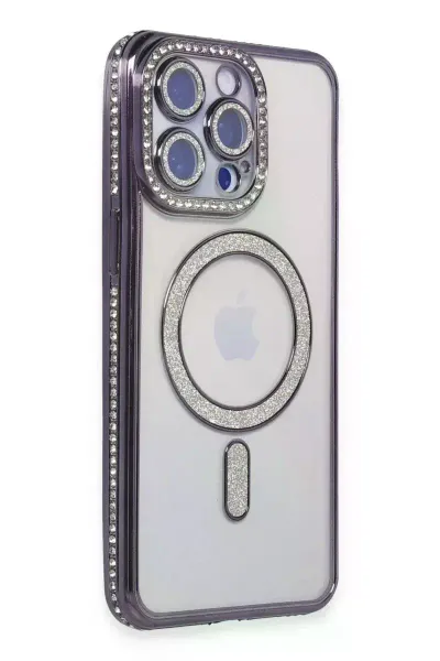 Apple iPhone 14 Pro Kılıf Joke Simli Magneticsafe Kılıf - Derin Mor