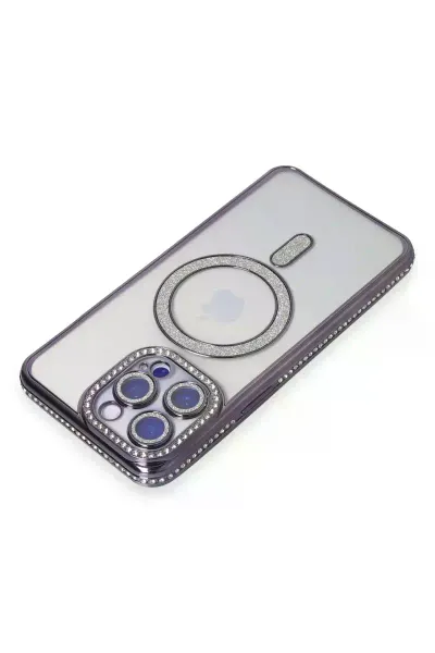 Apple iPhone 14 Pro Kılıf Joke Simli Magneticsafe Kılıf - Derin Mor