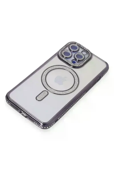 Apple iPhone 14 Pro Kılıf Joke Simli Magneticsafe Kılıf - Derin Mor