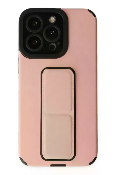 Apple iPhone 14 Pro Kılıf Mega Standlı Silikon - Pudra