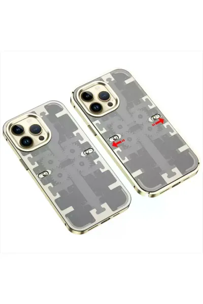 Apple iPhone 14 Pro Kılıf Mekanik Bumper Kapak - Gold