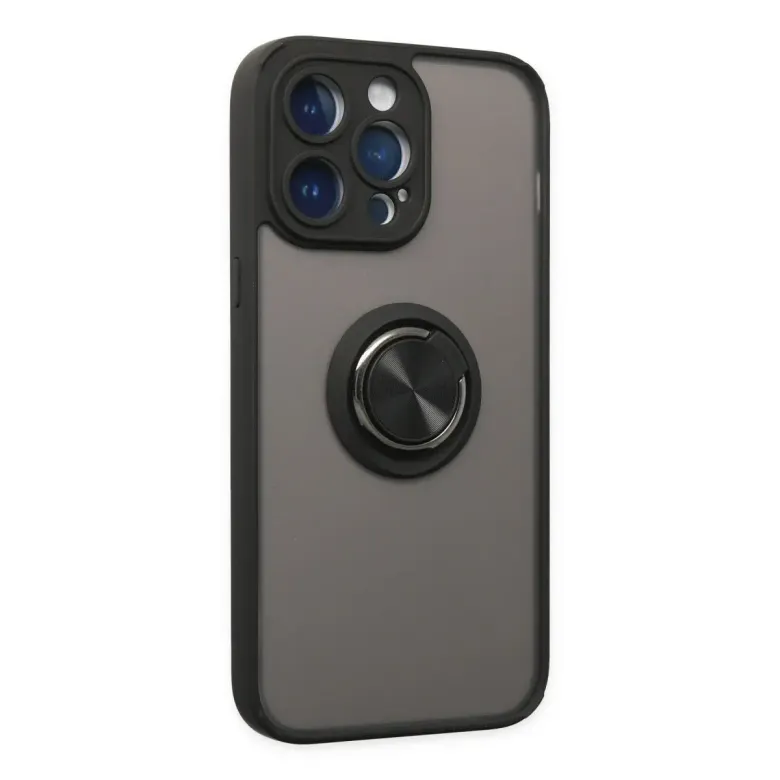 Apple İphone 14 Pro Kılıf Montreal Yüzüklü Silikon Kapak - Siyah