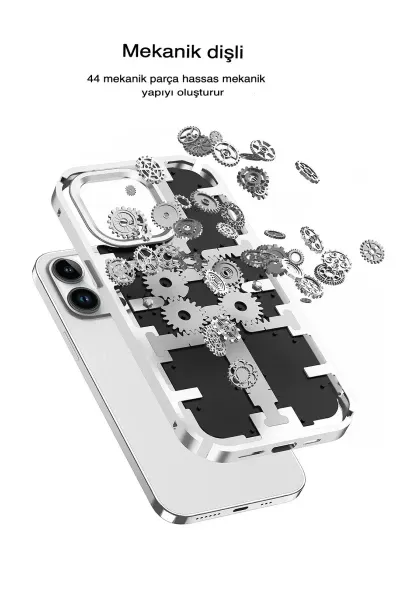 Apple iPhone 14 Pro Max Kılıf Mekanik Bumper Kapak - Gold