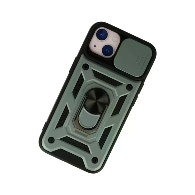 Apple İphone 15 Kılıf Pars Lens Yüzüklü Silikon - Yeşil