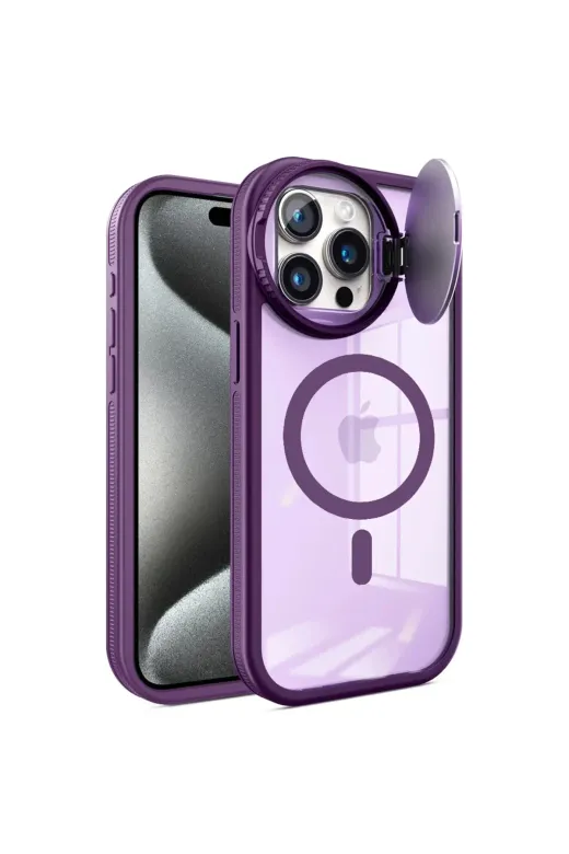 Apple iPhone 15 Pro Max Kılıf Teleskop Lens Magsafe Silikon Kapak - Derin Mor