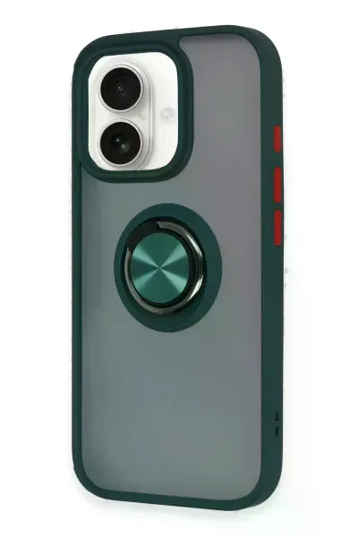 Apple iPhone 16 Kılıf Montreal Yüzüklü Silikon Kapak - Yeşil
