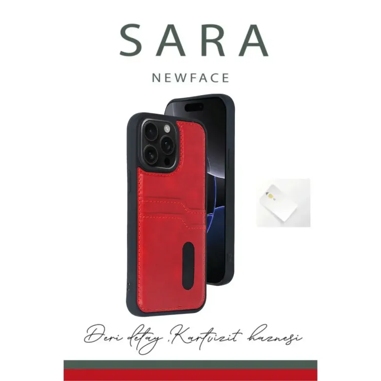 Apple İphone 16 Kılıf Sara Kartvizitli Deri Kılıf - Siyah