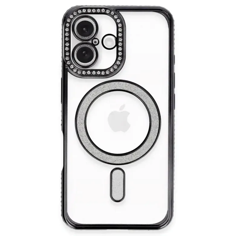 Apple iPhone 16 Plus Kılıf Joke Simli Magneticsafe Kılıf - Siyah