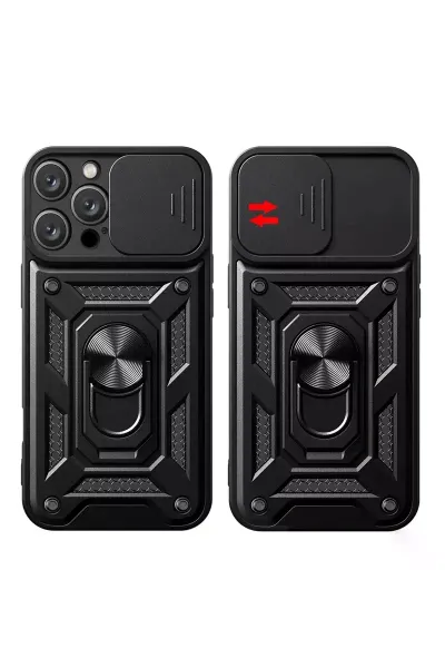 Apple iPhone 16 Pro Kılıf Pars Lens Yüzüklü Silikon - Kırmızı
