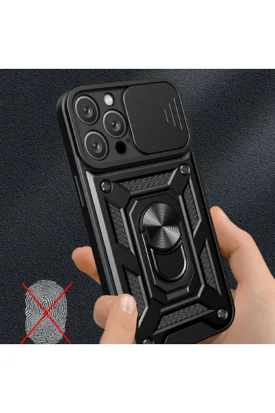 Apple iPhone 16 Pro Kılıf Pars Lens Yüzüklü Silikon - Kırmızı